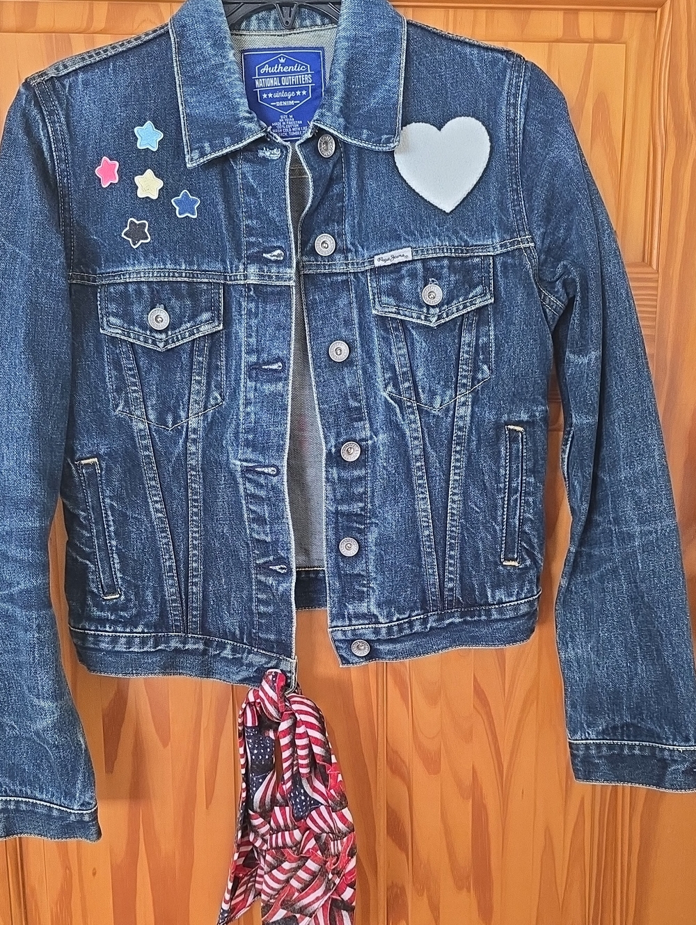 Womens Denim Jacket with Heart & Star Patches - Blue